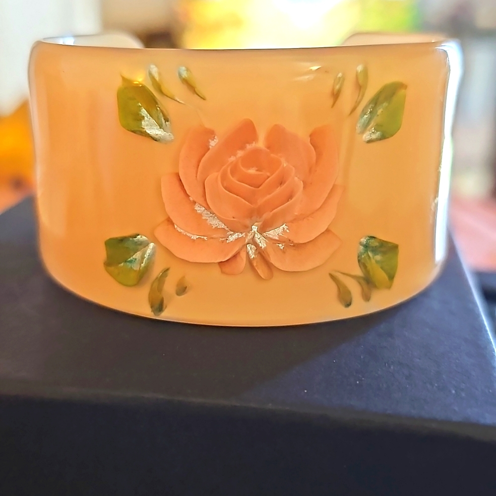 Vintage Rose Etched Resin Cuff Bracelet
